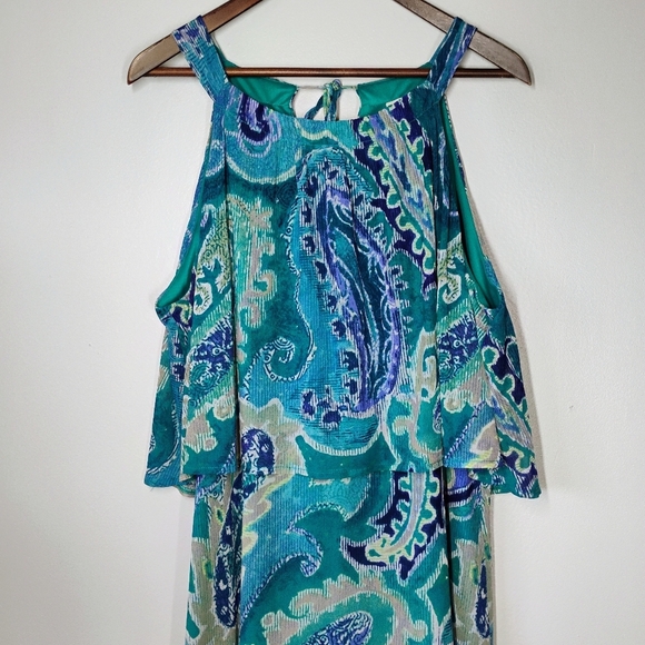 Chico's Sleeveless Halter Ocean Paisley Bib Maxi Dress Womens 3 XL Coastal Boho - Picture 4 of 14